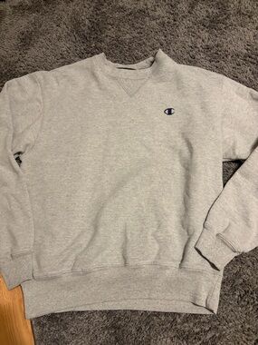 Champion Light Gray Crewneck Sweatshirt with Navy Logo